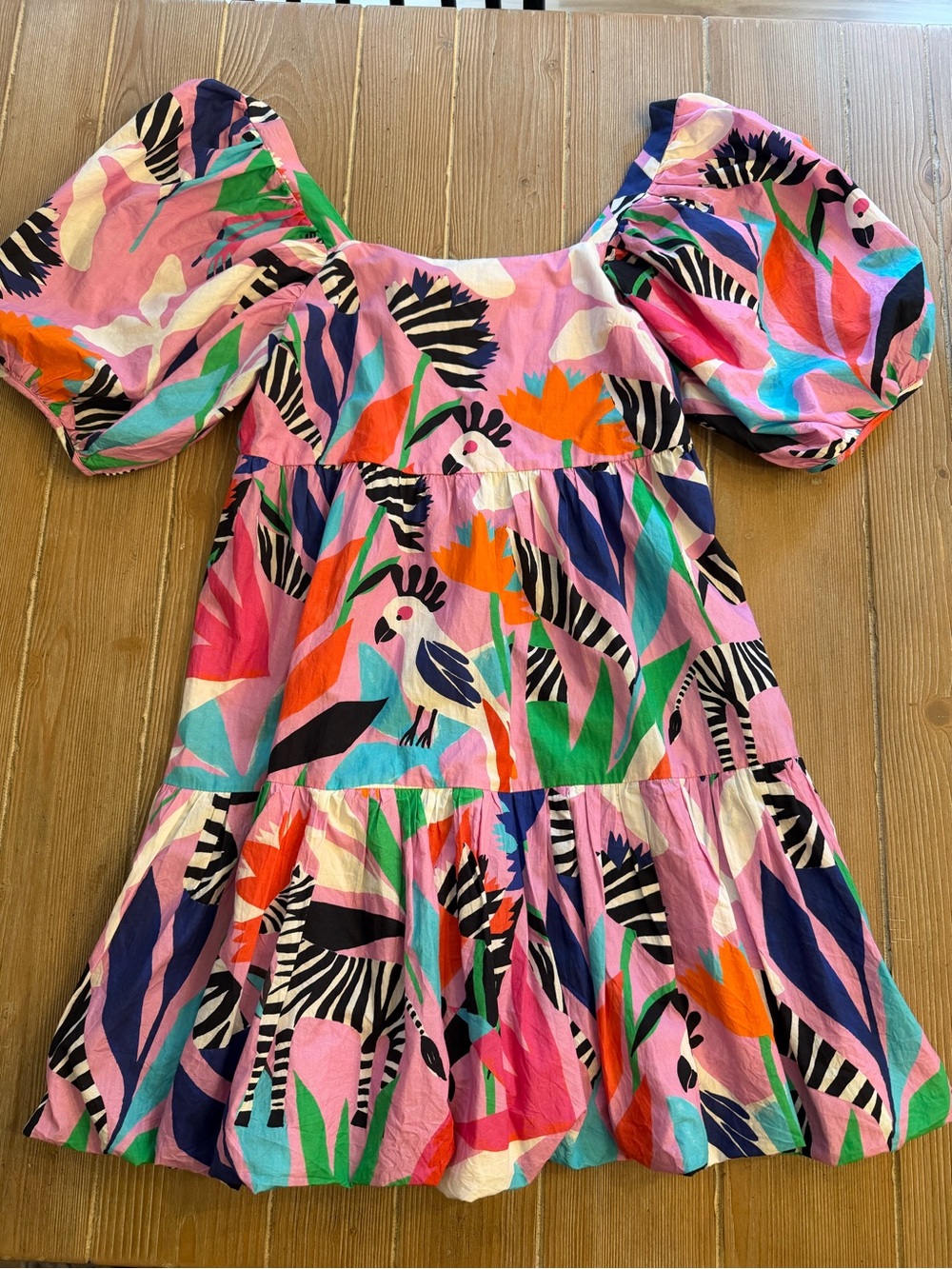 Oliphant Pink Tropical-Print Puff Sleeve Dress